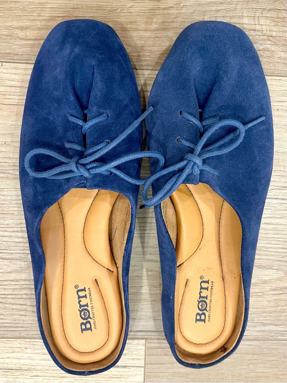 Born Navy Blue Suede Slip-On Lace-Up Mules